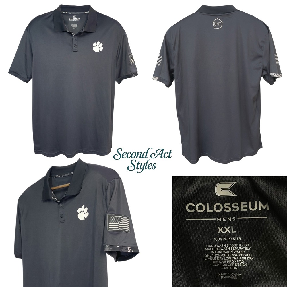 Colosseum‎ Mens Clemson Tigers OHT Military Appreciation Polo Charcoal Gray XXL